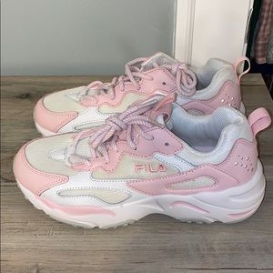 pink and white fila sneakers